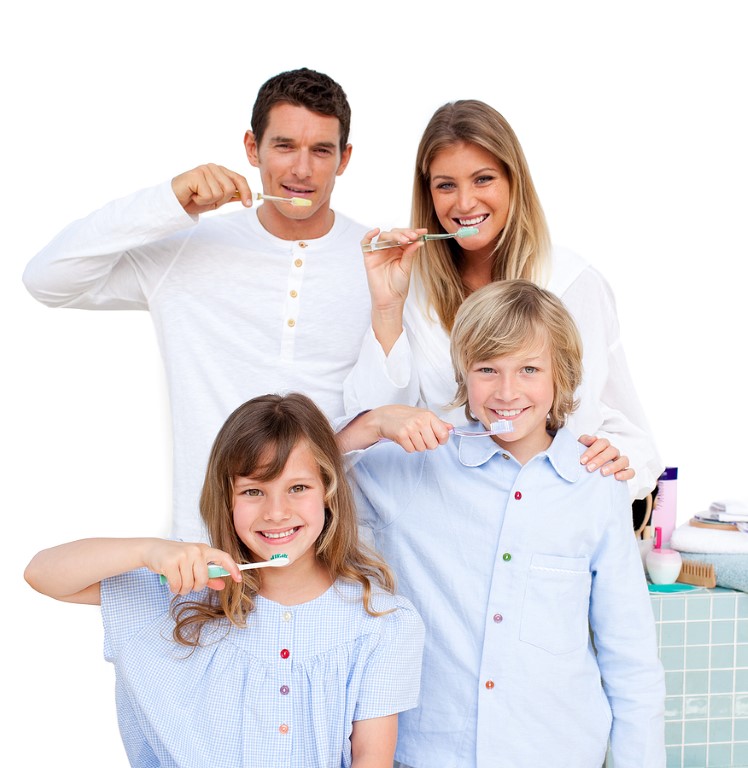 Family brushing clean teeth